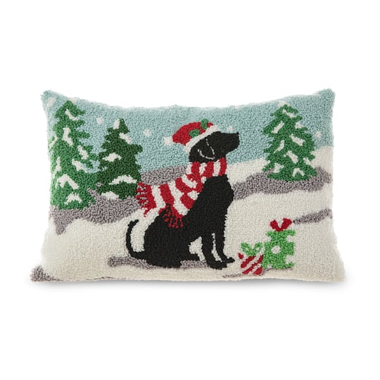 Glitzhome&#xAE; Hooked Christmas Dog Pillow